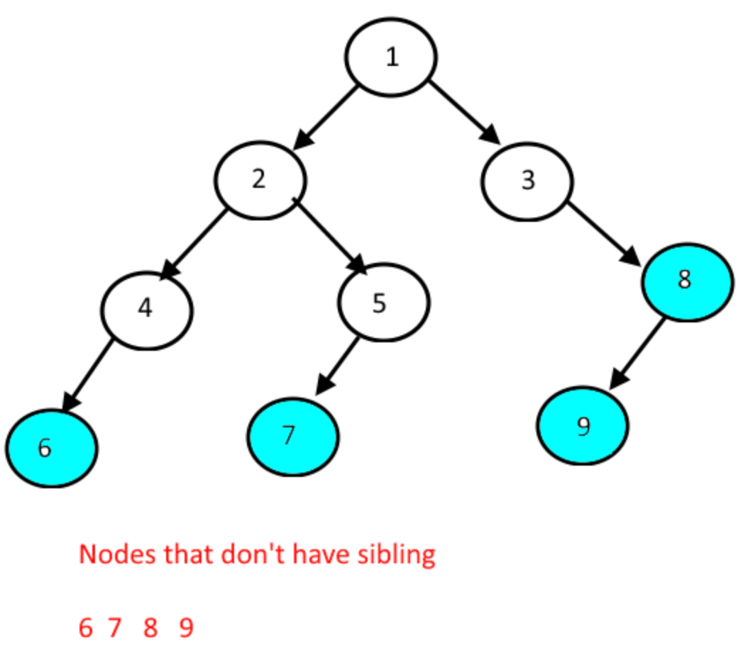 Print All the Nodes that don't have siblings.