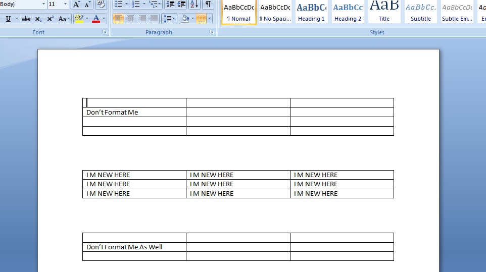 Format the Existing Table in a Word document