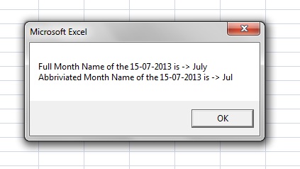 The MonthName function takes numeric value as a parameter and returns a Month Name.