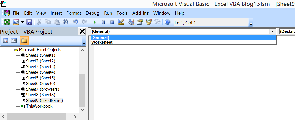 Select WorkSheet from dropdown