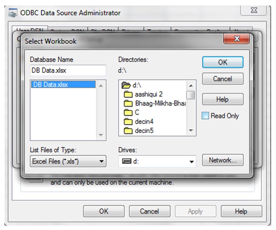 ODBC Data Source Administrator - Select WorkBook
