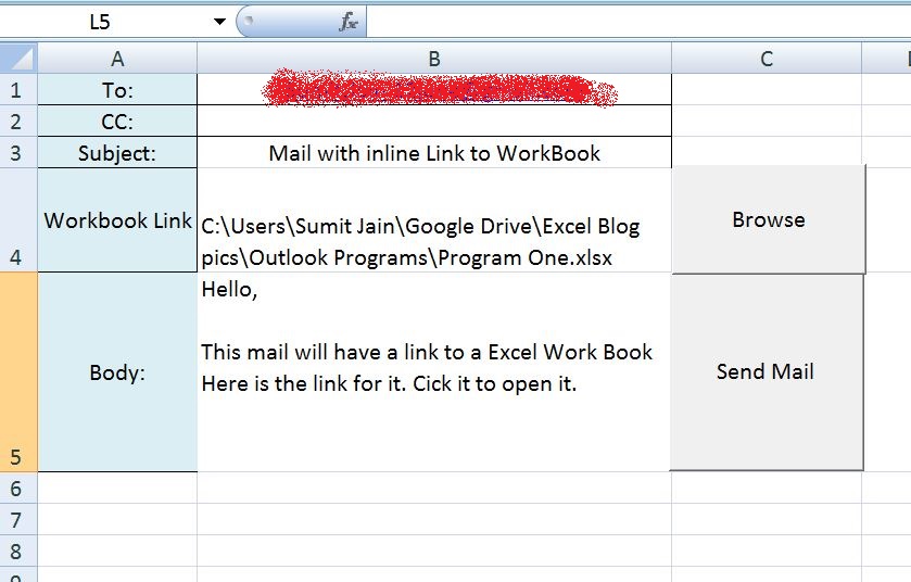 Send Mail With Link to a Workbook, From MS Outlook  - Mail