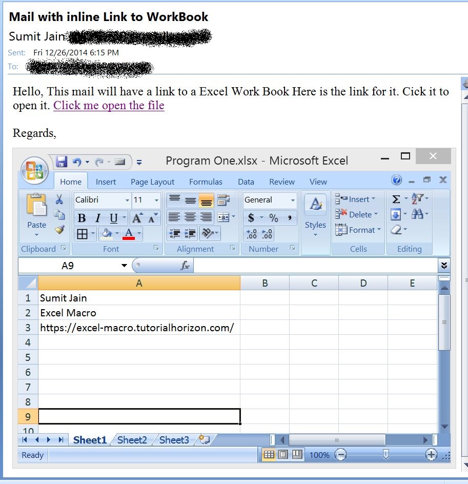 Send Mail With Link to a Workbook, From MS Outlook  - Open excel 3