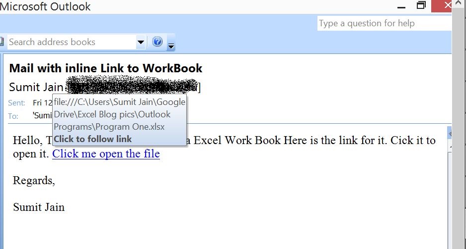 Send Mail With Link to a Workbook, From MS Outlook  - Output
