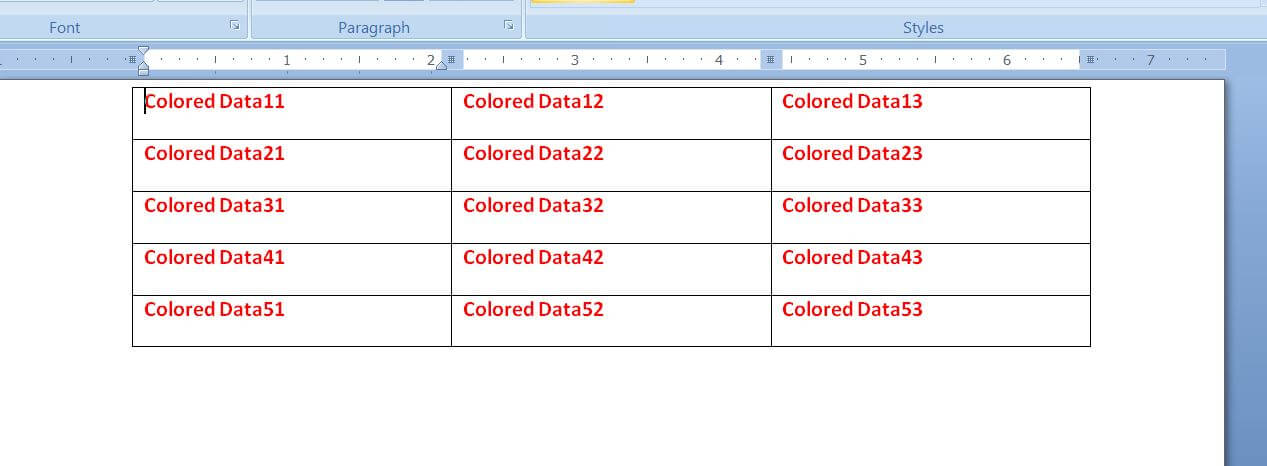 Change Font, Color, Weight of Table Data in the Word document